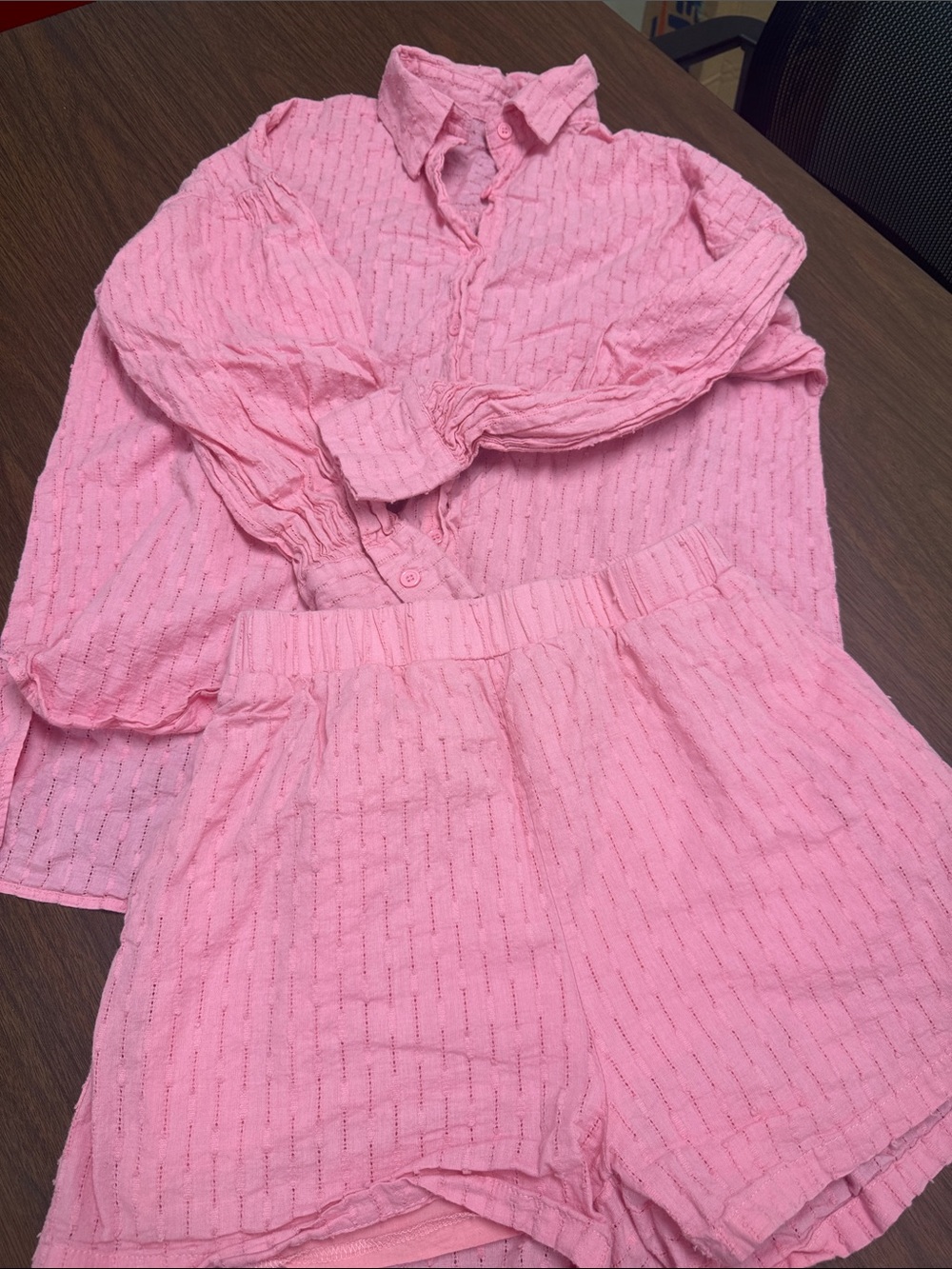 Women’s Pink Two-Piece Cotton Pajama Set - Button-Up Top & Elastic Shorts